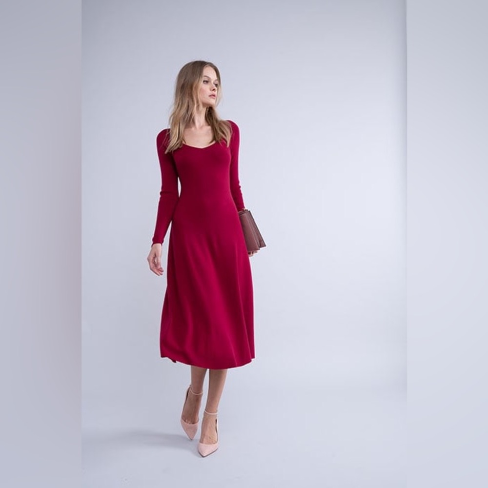 Rachel Parcell XXS Red Sweetheart Neck A Line Midi Sweater Dress Knit $218 - Picture 10 of 10